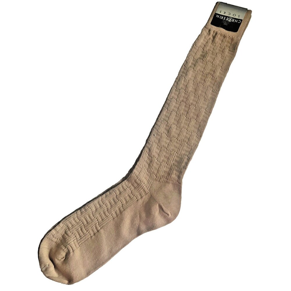 Chereskin Mens Dress Socks Over the Calf Khaki Basket Weave Pattern Cotton 10-13